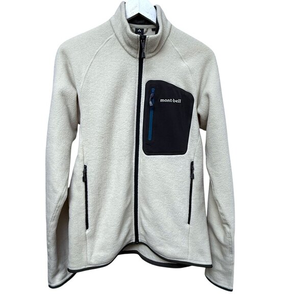 Mont Bell Fleece Jacket Mens Small Ivory Full Zip Hiking Skiing Outdoor - Picture 1 of 12